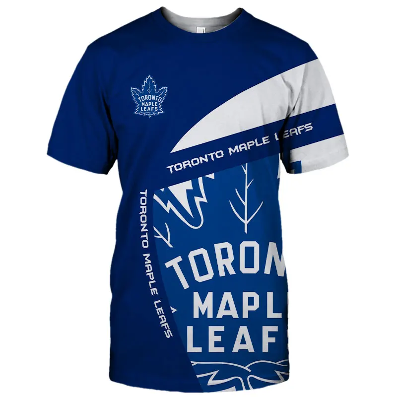 

Summer casual top Toronto men's fashion T-shirt blue and white stitching fun letter pattern printing maple leaf T-shirt