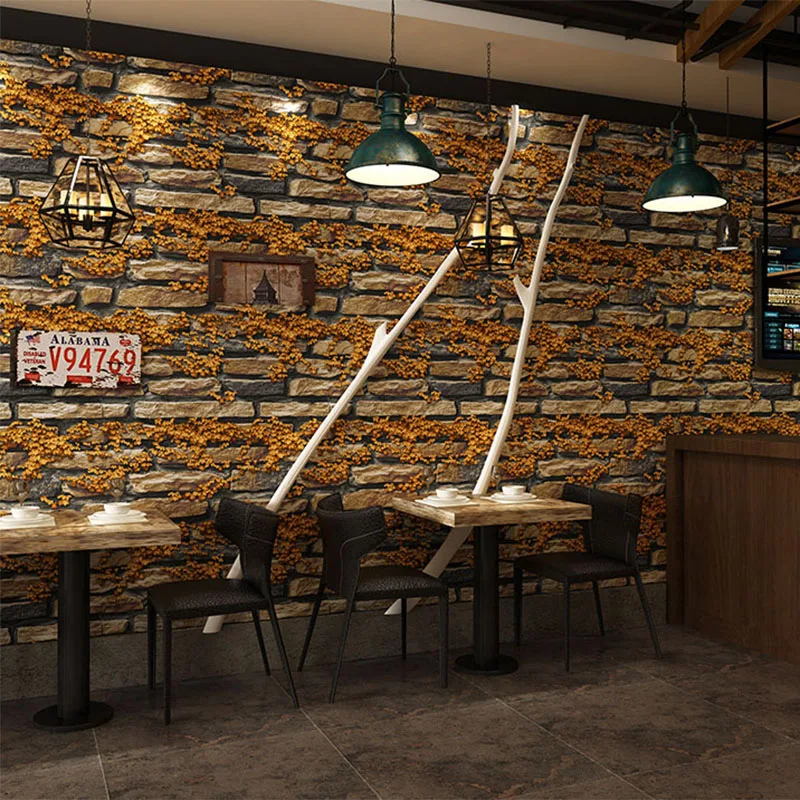 3D обои с имитацией кирпича в стиле ретро водонепроницаемые из ПВХ для кафе бара