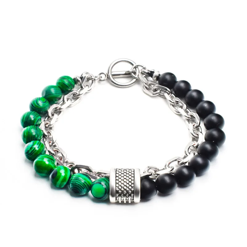 

Natural Stone Beads Tiger Eye Bracelet For Women Men Lava Map Stone Beaded Stainless Steel Charm Bracelets Female Male Jewelry