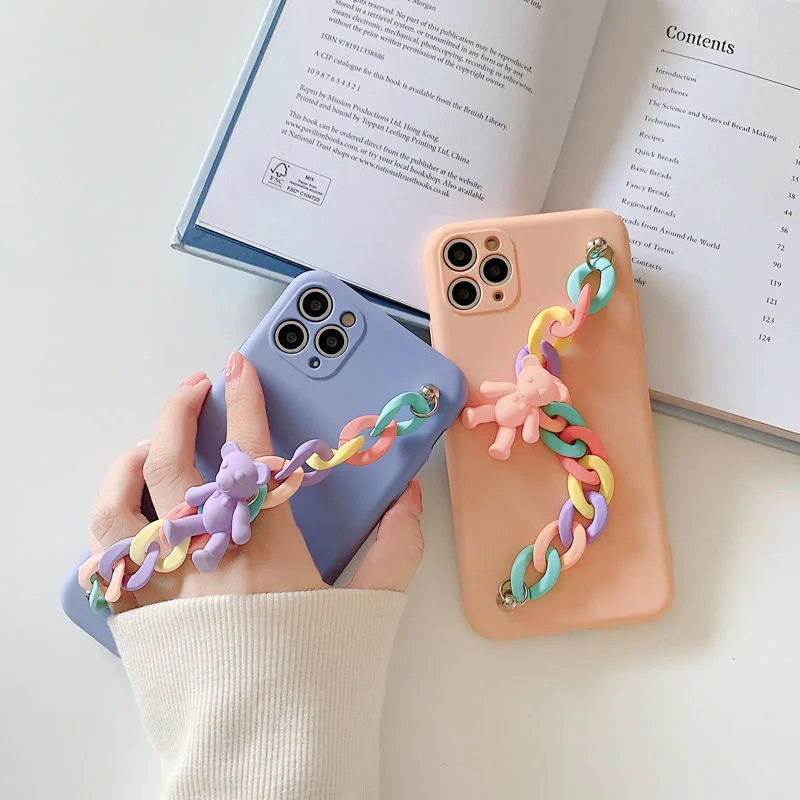 2021 new 3d cartoon candy bear wrist chain phone case for xiaomi 11 redmi note 5 8 pro 9 8t 9t 9a 9c 6a 8a poco f3 m3 k40 pro free global shipping