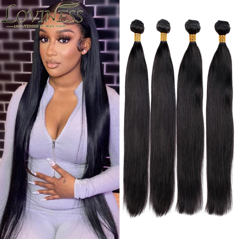 

4 Bundles Straight Human Hair Bundles 26 28 30 Inch Brazilian Thick Remy Hair Weave Bundles For Women Natural Hair Extensions