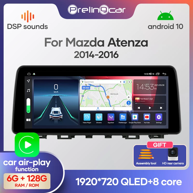 

12,3 дюймов для Mazda Atenza 2014-2016 Android 10, автомобильное радио, стереоприемник, мультимедийная навигация GPS, без DVD, 4G