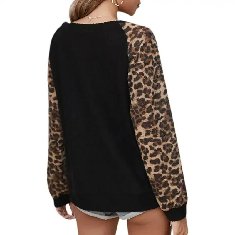 

Women Long Sleeve Leopard Sweater Ladies Casual Loose Baggy Pullover Tops Autumn