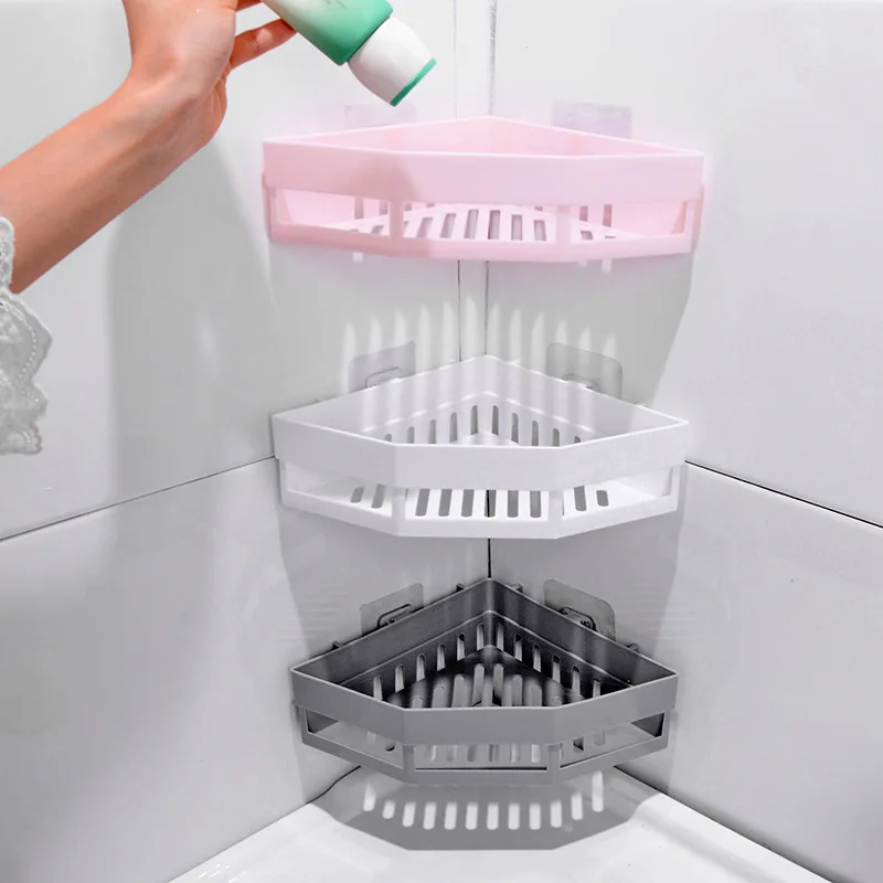 

Bathroom Multi-Function Plastic Corner Storage Rack Kitchen Bathroom Bathroom Draining Shelf Shampoo Seamless Wall Holder