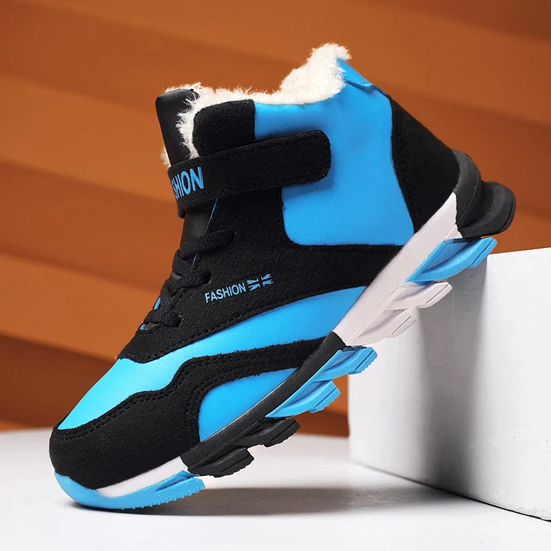 Kids Winter Shoes for Boys Non-slip Snow Sneakers Outdoor Warm Plus Fur Boots Teenagers Mountain Climbing Trekking Shoes