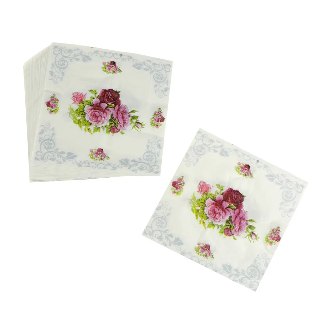 

30x30cm 20Pcs Rose Flower Paper Napkin Tissue Napkins Decoration 30x30cm Paper Gifts Festive Party Supplies