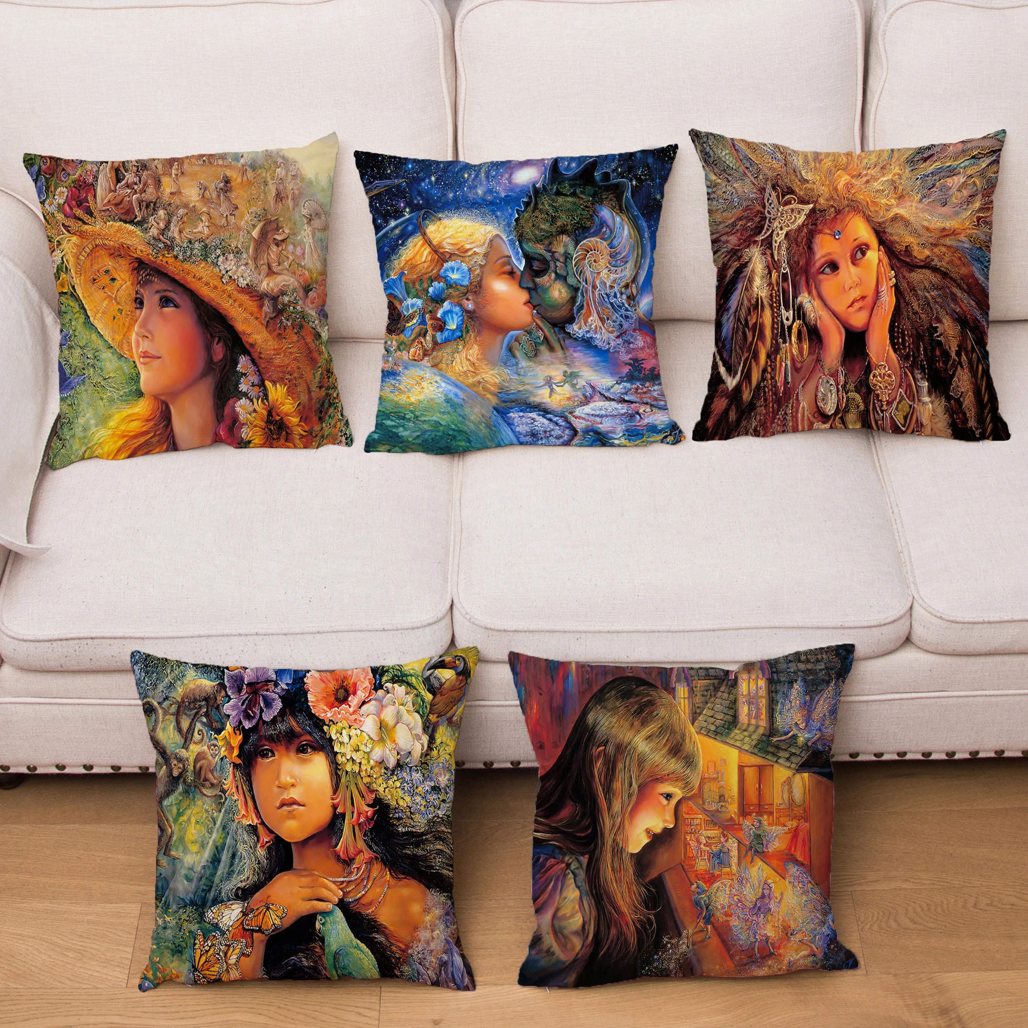 

Fantasy Cute Heaven Elf Girls Print Cushion Cover Soft Plush Polyester Pillowcase Kid Gift Sofa Home Decor Square Pillows Cases