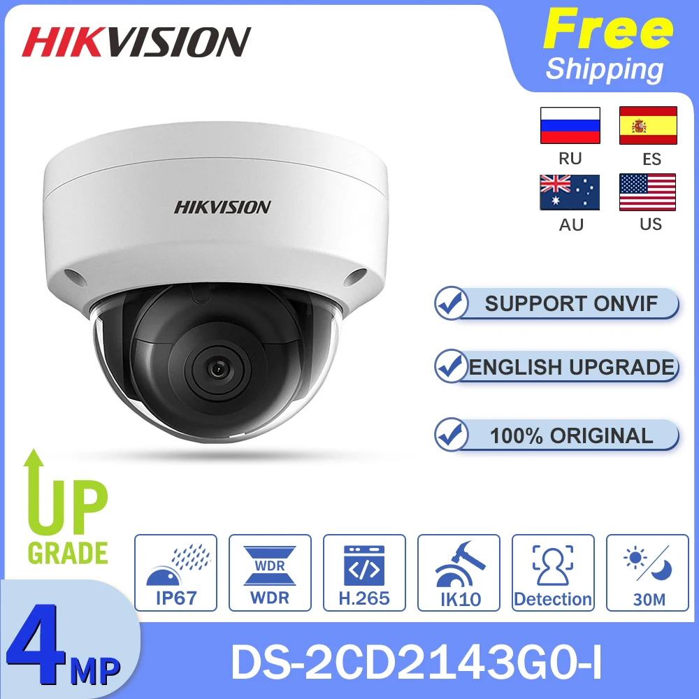 

Original Hikvision IP Camera DS-2CD2143G0-I Security Protection 4MP Dome Mini Kamera Night Vision H.265 POE IR SD Card IP67 IK10