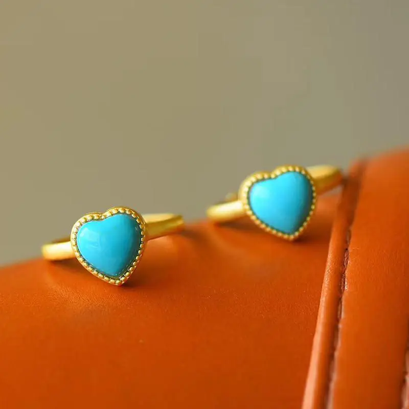 

New Silver Inlaid Natural Turquoise Cold Temperament Ring Beautiful Fresh Opening Adjustable Jewelry