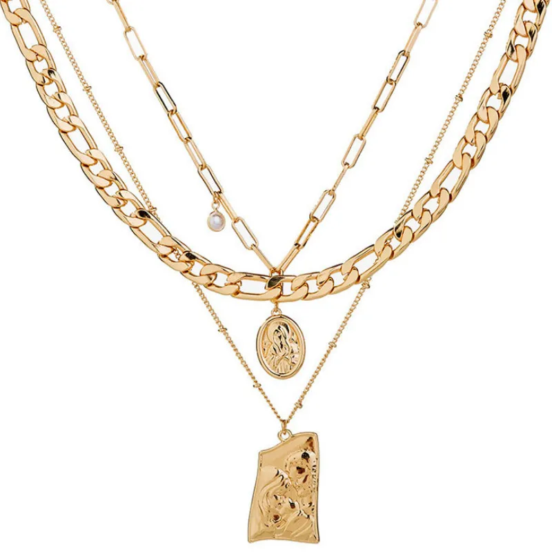 

Fashion Metal Embossed Buddha Head Pendant Multilayer Sweater Chain Necklace for Women Birthday Present Party Jewelry
