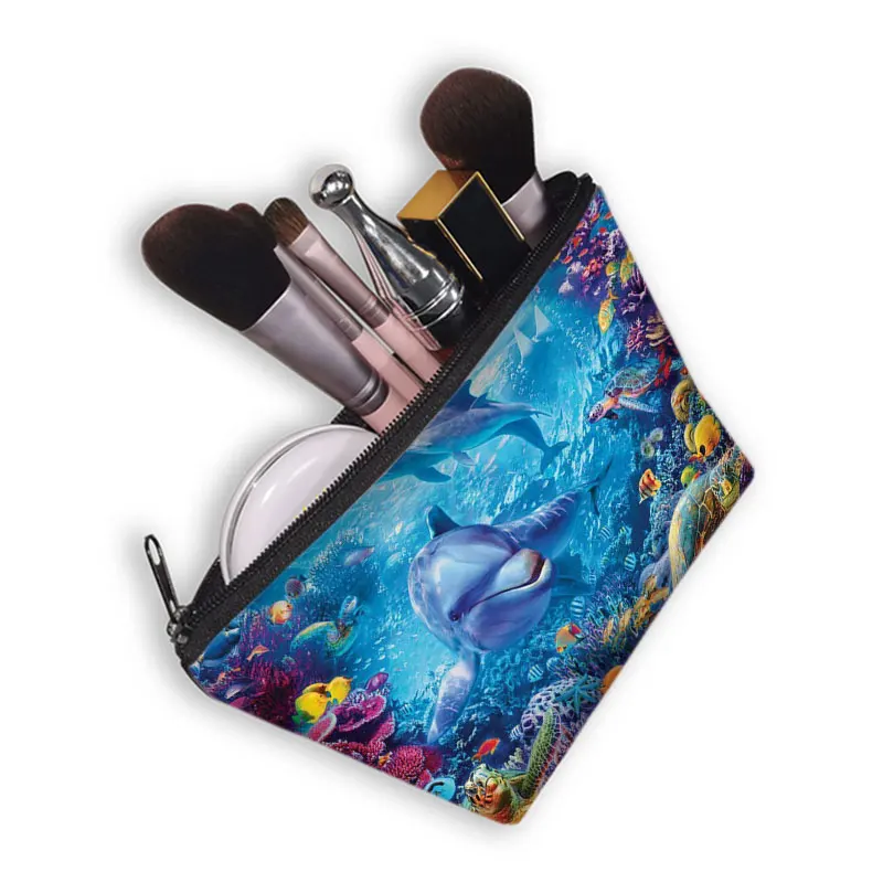 Underwater World Cosmetic Case Women Clutch Shark/Dolphin/Turtle Makeup Bags Girls Lipstick Beauty Storage Bag | Багаж и сумки