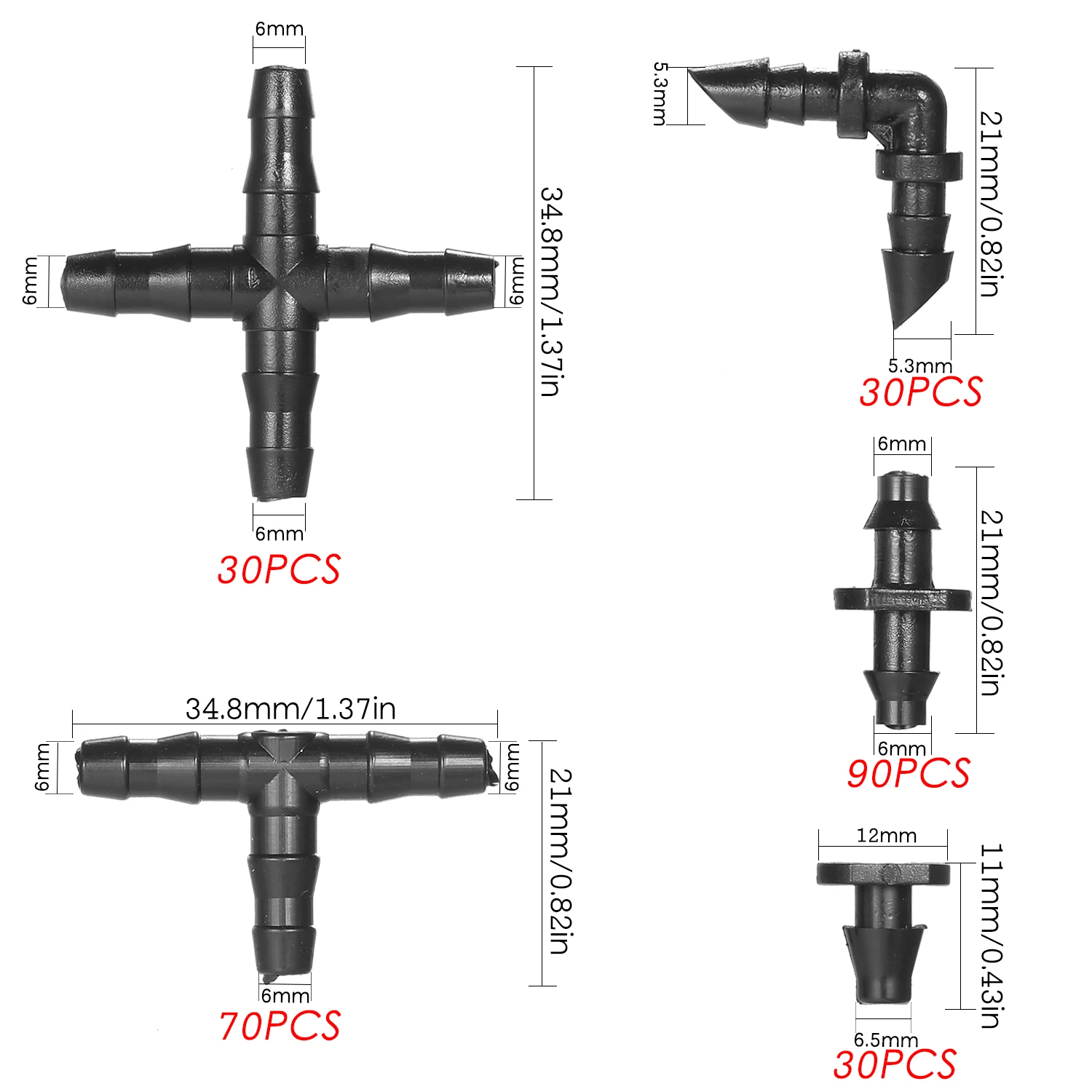 

KKmoon 200pcs / 250pcs Irrigation Fitting Kit Drip Irrigation Barbed Connectors Compatible with 1/4 Inch Water Hose Connectors