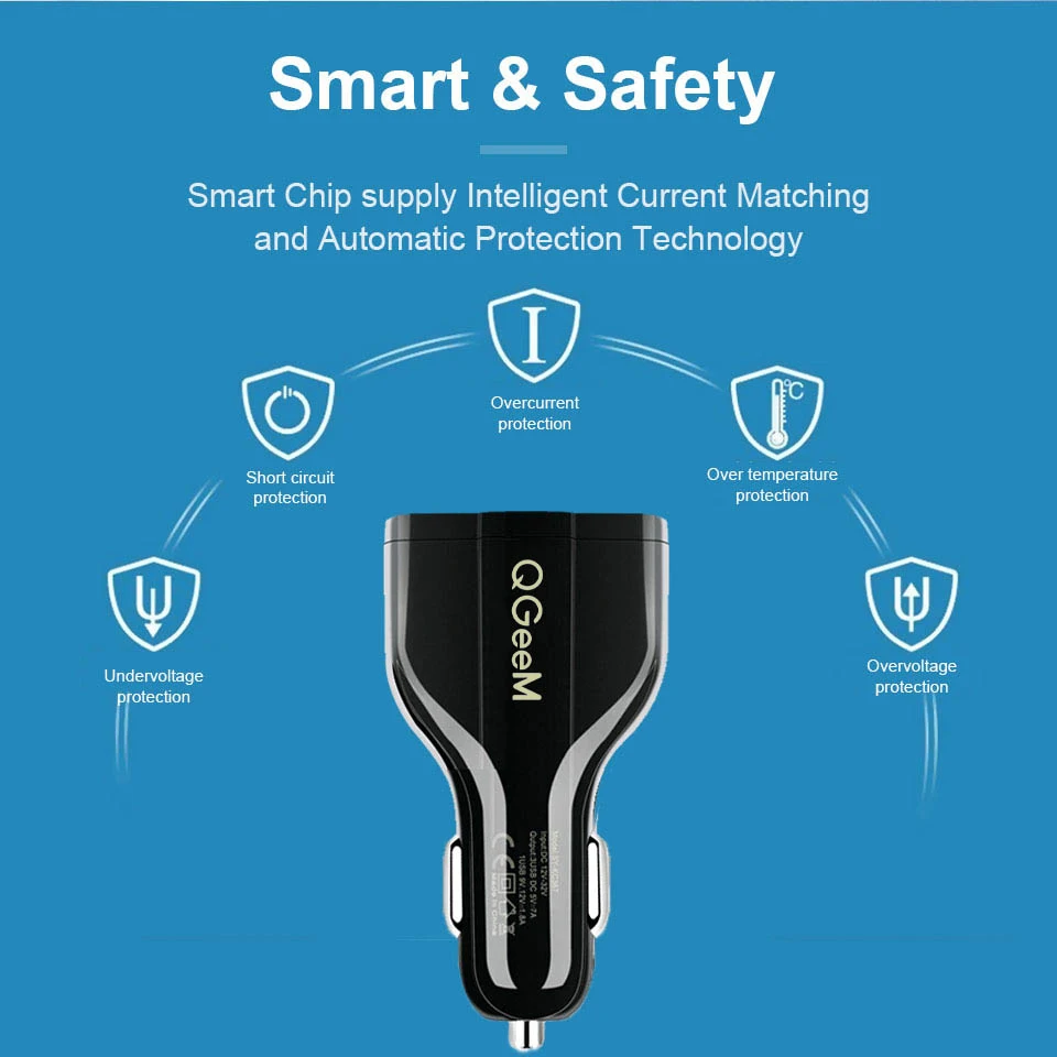 QGEEM QC 3,0 3 USB Автомобильное зарядное устройство Quick Charge 3,0 3 порта быстрое зарядное устройство для автомобильного телефона зарядное устройство адаптер для iPhone Xiaomi Mi 9 Redm