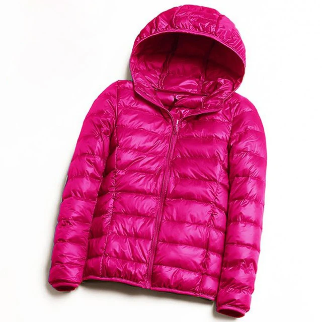 Rose Весенний осеннийзимний женский пуховик 4XL-7XL с капюшоном. Белая утиная пуховая куртка. Женский тонкий пуховик. Пальто толстой сестры ультра легкий пуховик - Цвет: Rose