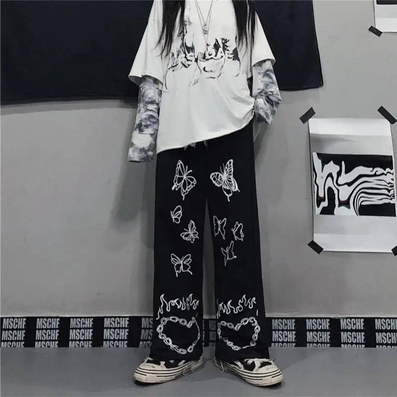 Зимние Модные Новые брюки 2021 Harajuku с принтом Love, женские свободные повседневные корейские спортивные брюки с высокой талией в стиле ретро с ш...
