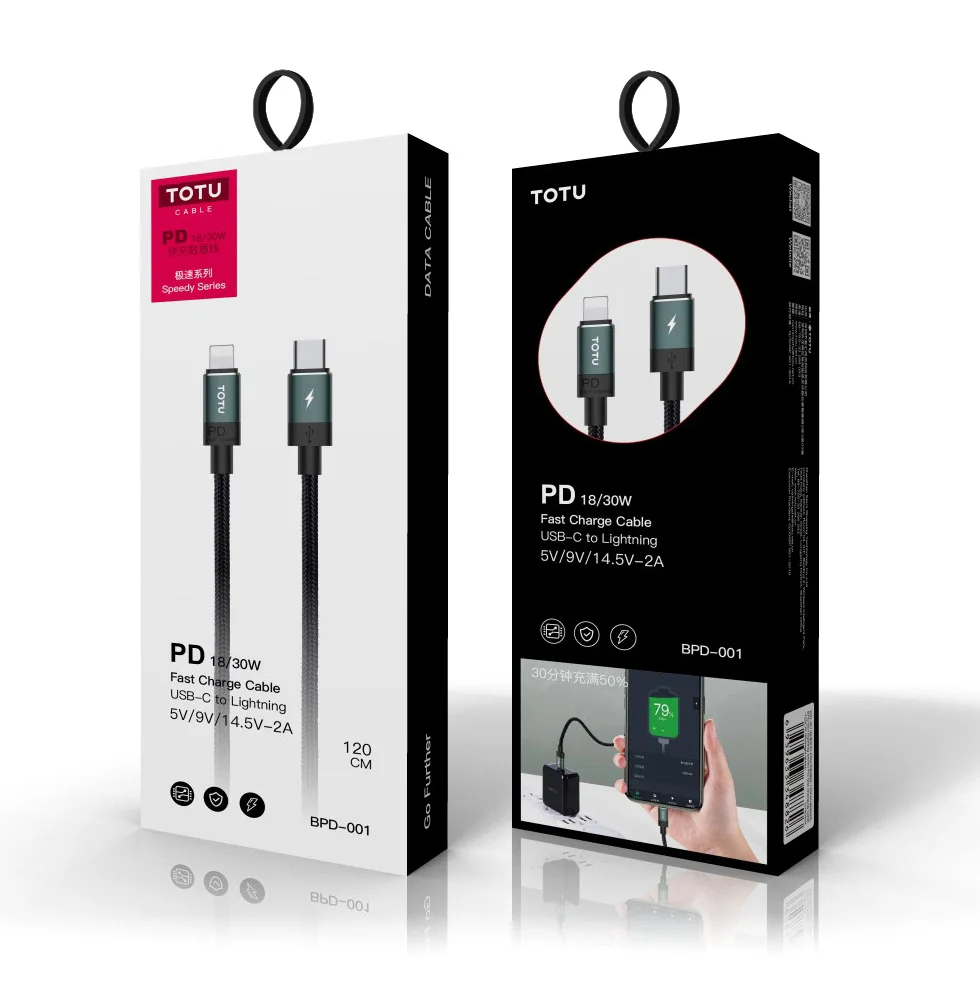 Кабель TOTU для usb lightning для iPhone 11 pro xs max xr 8 7 6 plus 5 ipad зарядное устройство usb type c PD Быстрая зарядка данных 0,25 м 1 м 2 м