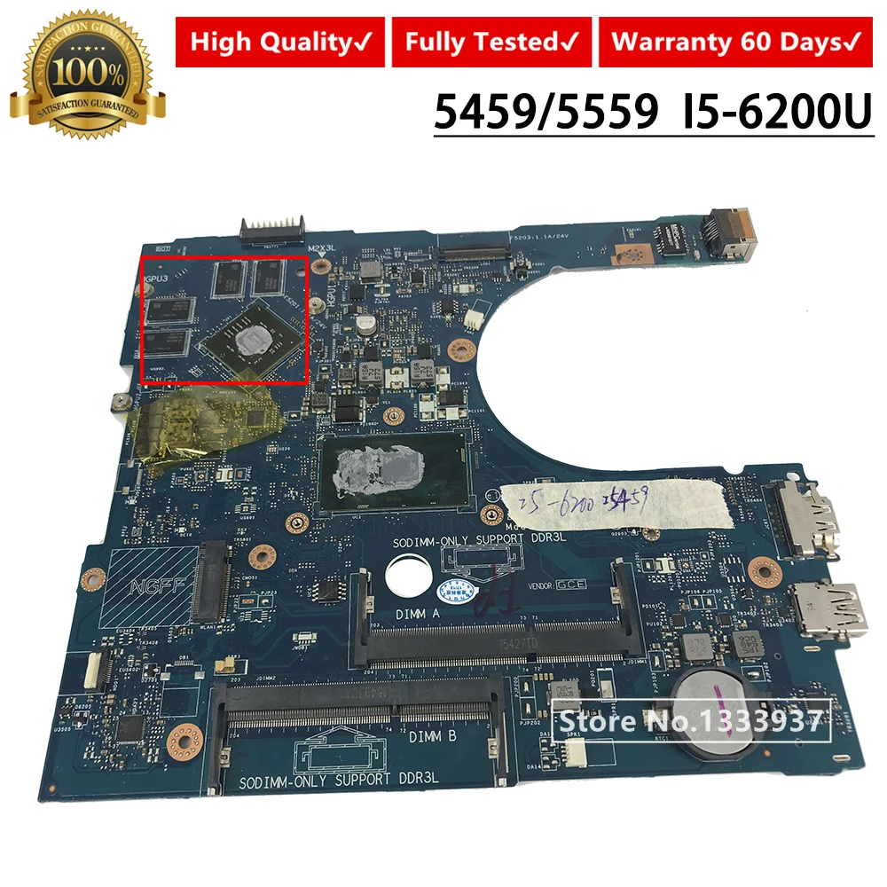 Для Dell Inspiron 17 5459 Материнская плата ноутбука AAL15 LA D071P SR2EY i5 6200U 216 0867020 CN 03JXDM 3JXDM