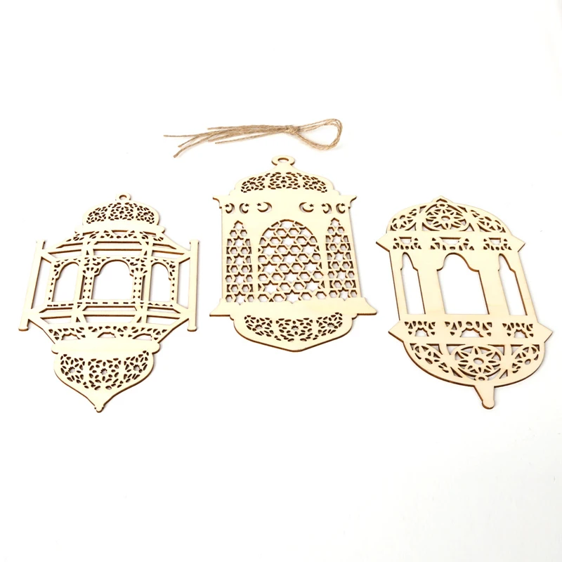 

3pcs ramadan pendant give ropes moon star lantern wooden hanging chip ornaments eid mubarak ramadan kareem decoration home gifts