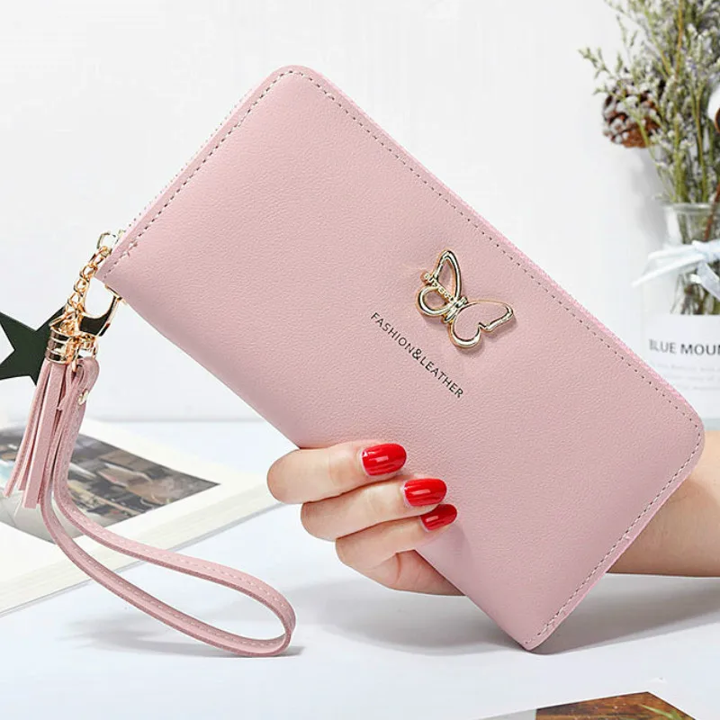 

2020 Fashion Butterfly Women Wallets Wrist Handle Phone Case Long Section Money Pocket Pouch Handbag Women's Purse Card Holders