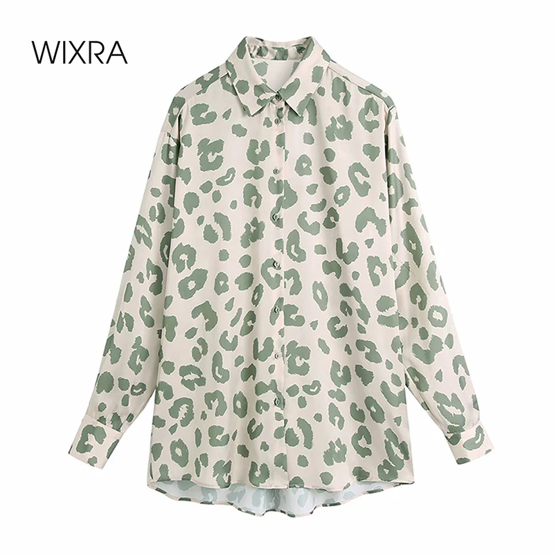 

Wixra женская зеленая блузка с длинным рукавом и отложным воротником, атласные повседневные Элегантные рубашки, топы 2021, весна-лето, Новинка