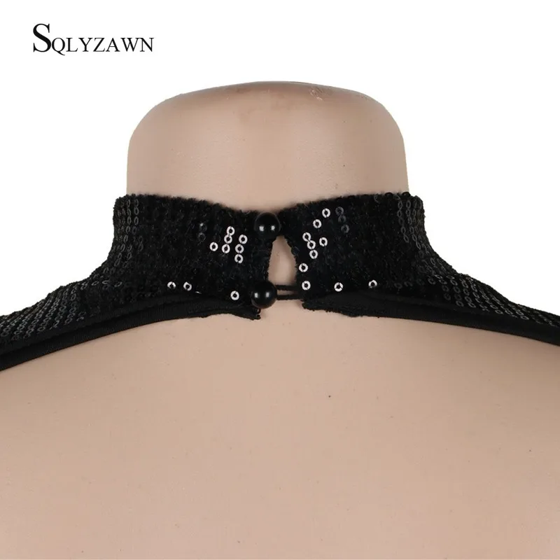 Женское мини-платье с длинным рукавом блестками и открытой спиной | Женская