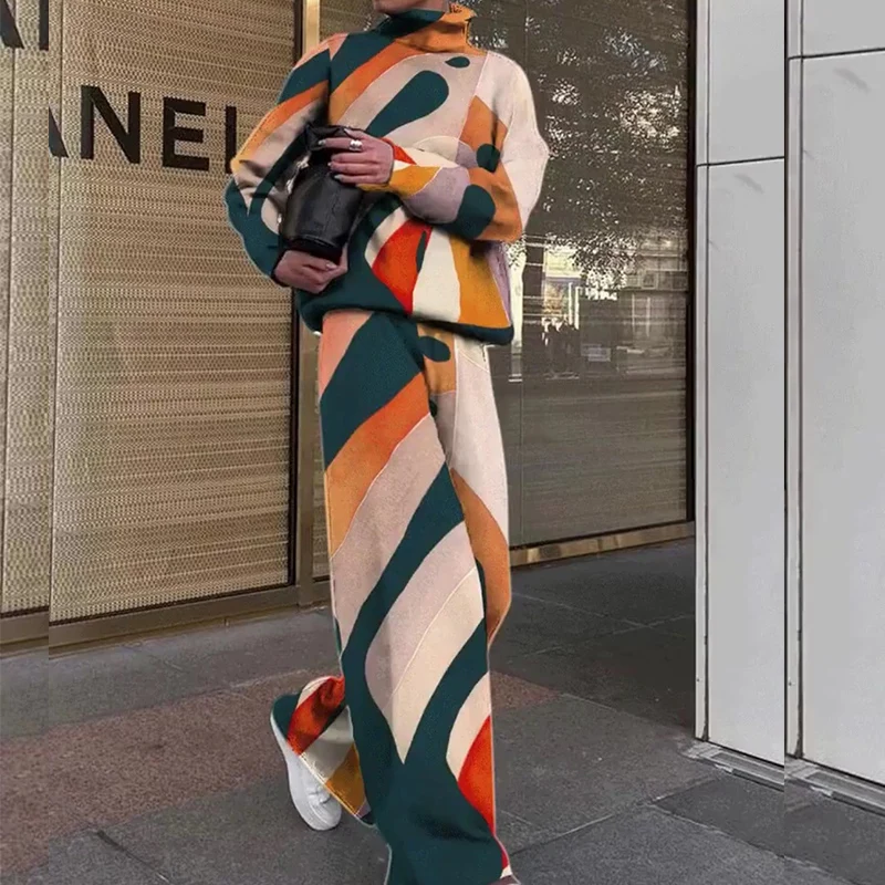 Женский комплект из двух предметов элегантный пуловер с высоким воротником и