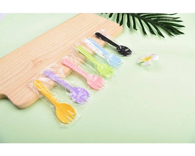 100 шт Одноразовые маленькие Spork пластиковые вилка с ложкой десерт торт-мороженое фаст-фуд Ресторан Свадьба Вечеринка день рождения вилка ложка