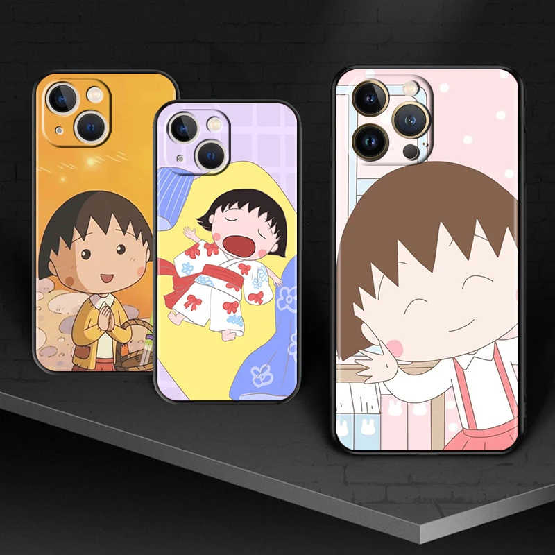 

Chibi Maruko-chan Anime for Apple iPhone 13 12 11 Pro Max mini XS XR X 7 8 6S 5S SE 2020 Soft Black Phone Case Cover