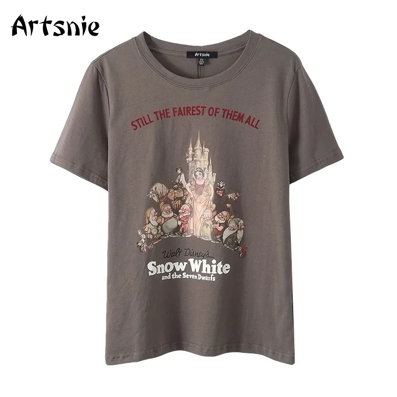 

Женская футболка с круглым вырезом Artsnie Disney, темно-серые свободные топы с коротким рукавом, уличная одежда, трикотажные женские футболки