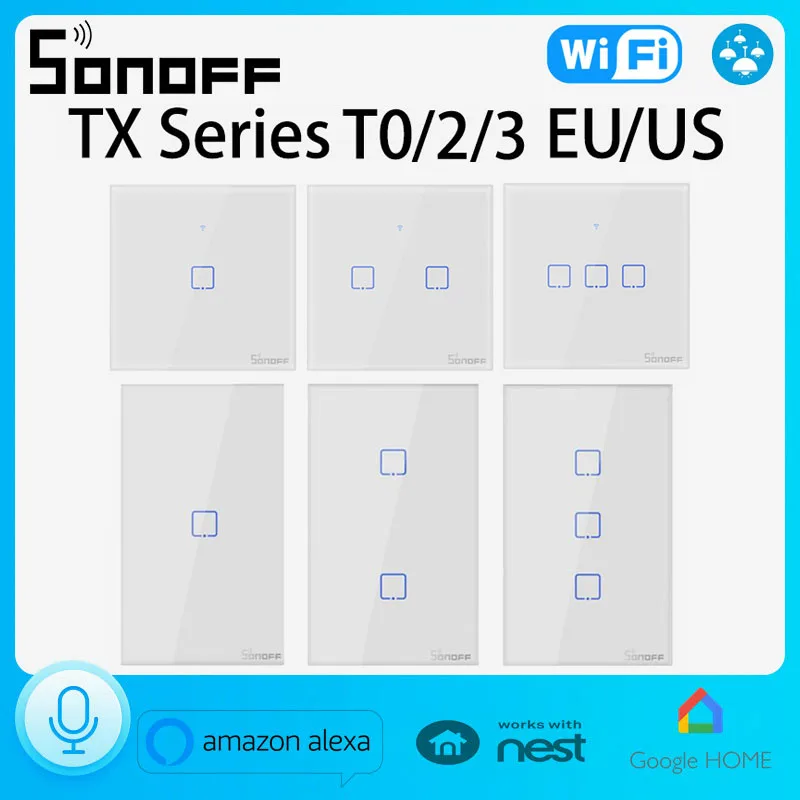 

Умный настенный выключатель SONOFF TX T0, ЕС/США, Wi-Fi, таймер, 1/2/3 клавиш, умный дом, Alexa Google Home, голосовое управление