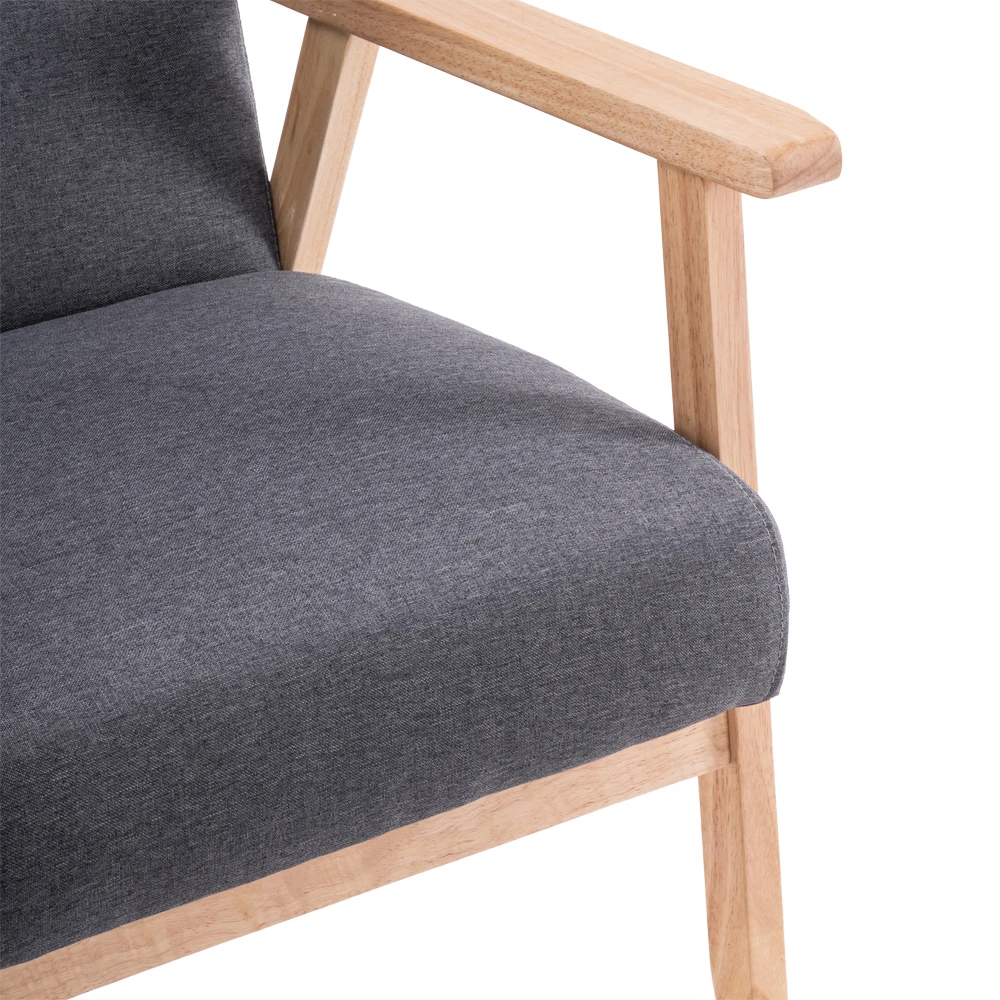 

(64x59x71cm) Simple Fabric Wood Armrest Single Sofa Burlywood Light Grey