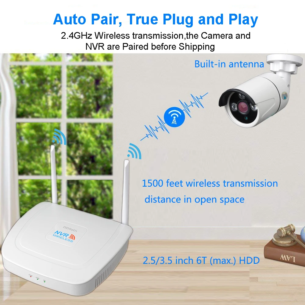 DIDSeth 4 канала 1080P Wi Fi NVR комплект Беспроводной с 2 шт. мегапиксельная наружная