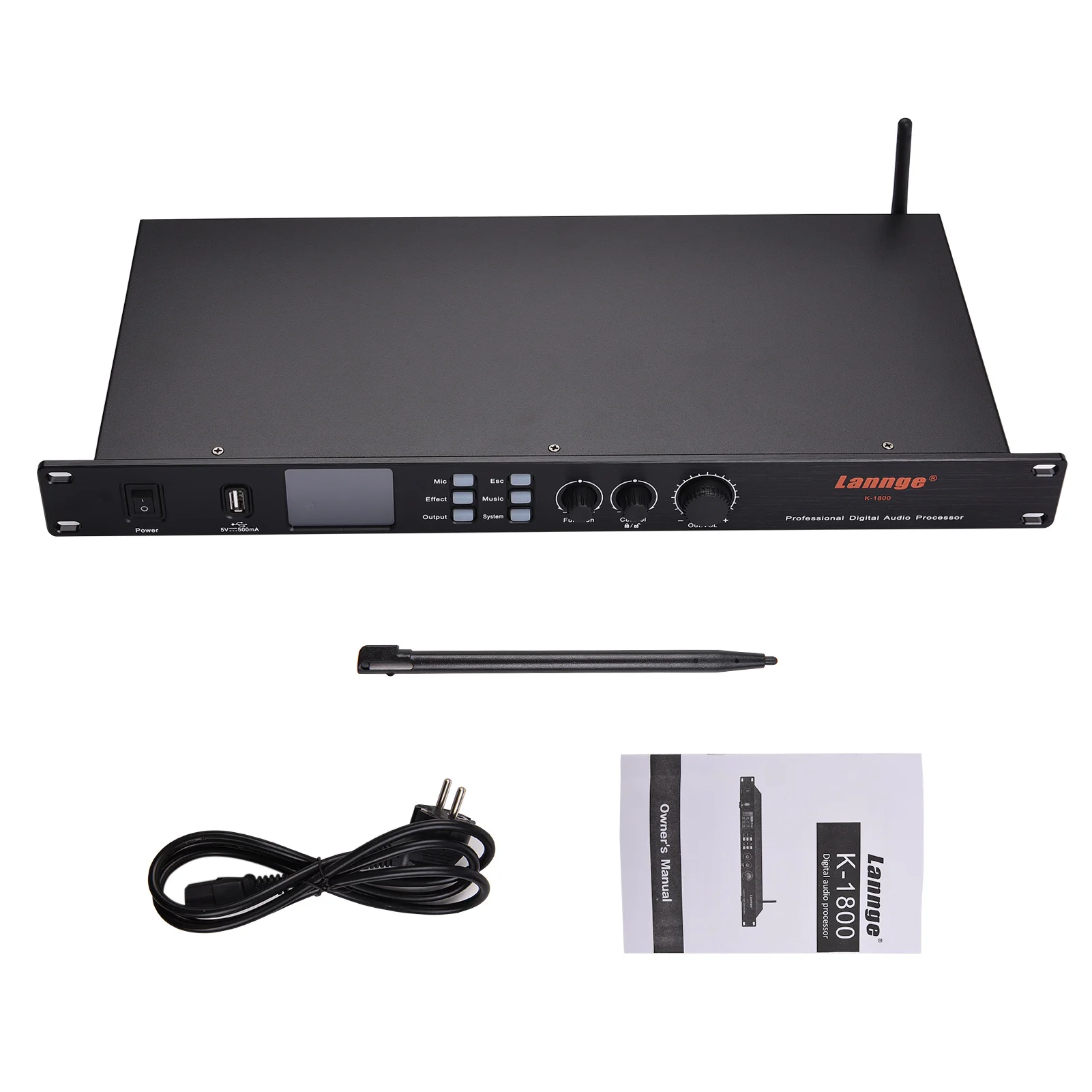 

Lannge K-1800 Digital Audio Processor with 3.5mm Mic / USB Sound Card / BT Audio Input & XLR / 3.5mm Output for Home Karaoke KTV