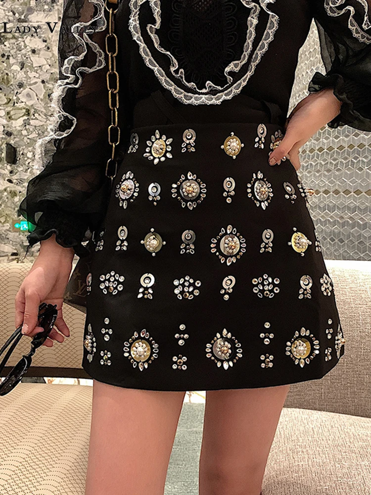 Юбка трапециевидная женская с яркими бриллиантами модная юбка в стиле ретро