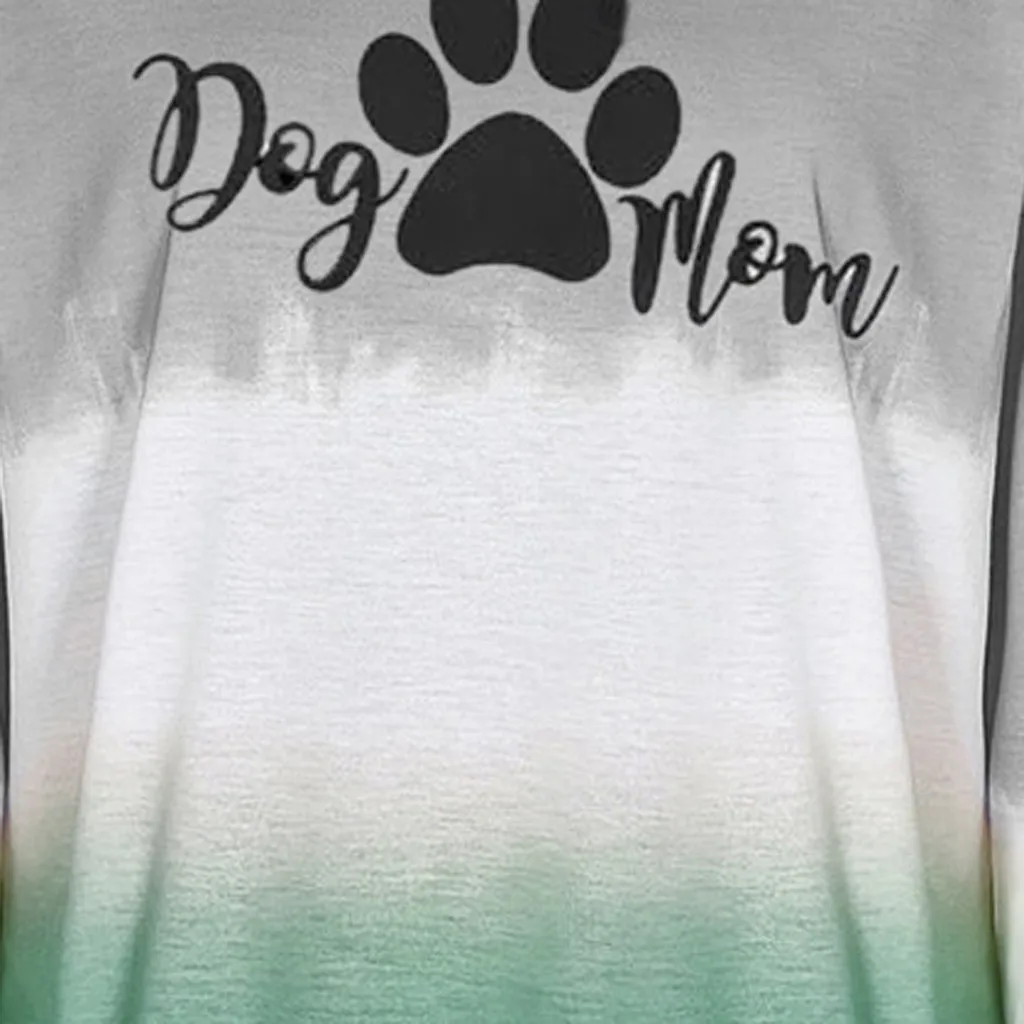 

Home&Nest Women Autumn Winter Gradient Sweatshirts Long Sleeve Casual DOG MOM Letter Printed Hollow Sweatshirt Womens Pullover