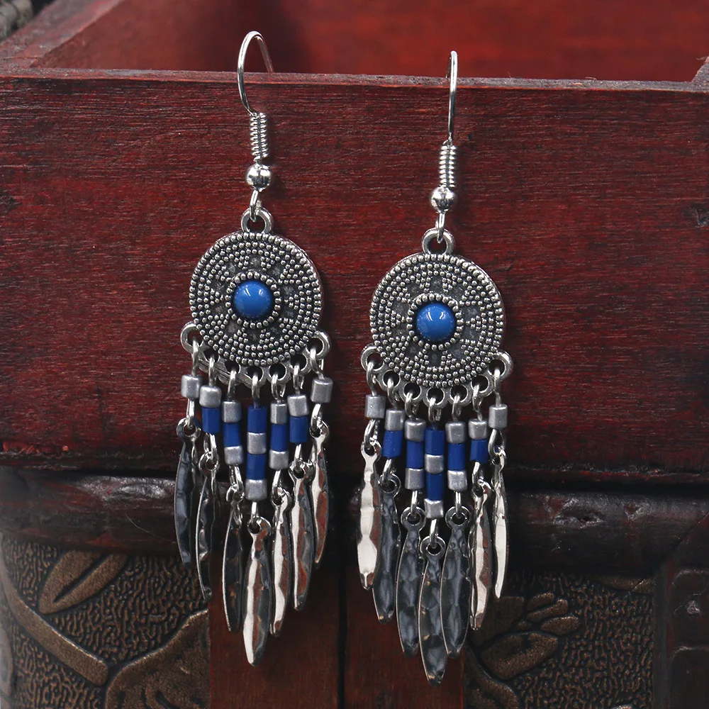 Богемные тибетские серебряные Серьги Ловец снов металлические серьги с кистями
