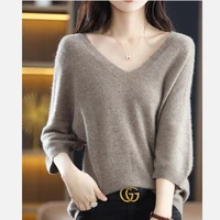 2022 early spring new pure wool sweater woman temperament fashion all match knitted pullover three quarter sleeve v neck t shirt