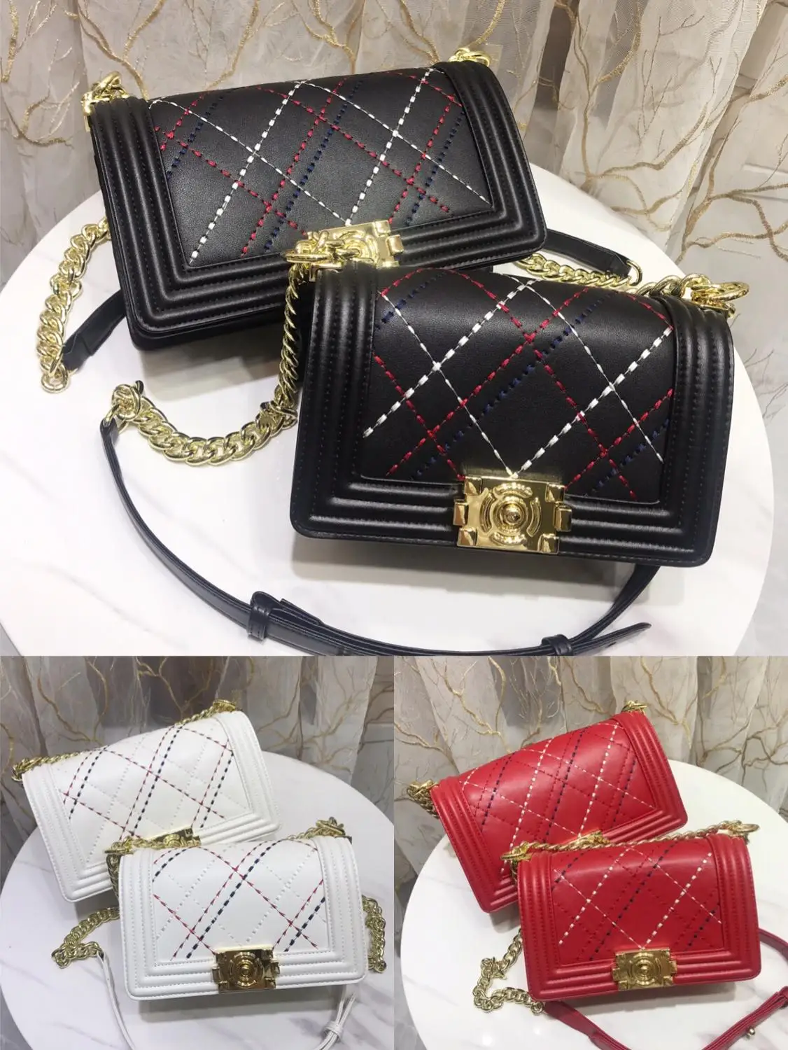 

free shipping 2020 the new style thread diamond lattice genuine cow leather women one shoulder bag crossbody bag 3 color 2 size