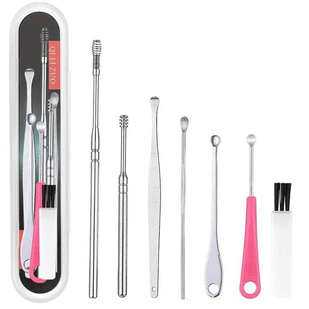 

7pcs/set Ear Wax Pickers Steel Earpick Wax Remover Curette Ear Pick Cleaner Ear Cleaner Spoon Ear Cleaning Tool Kit