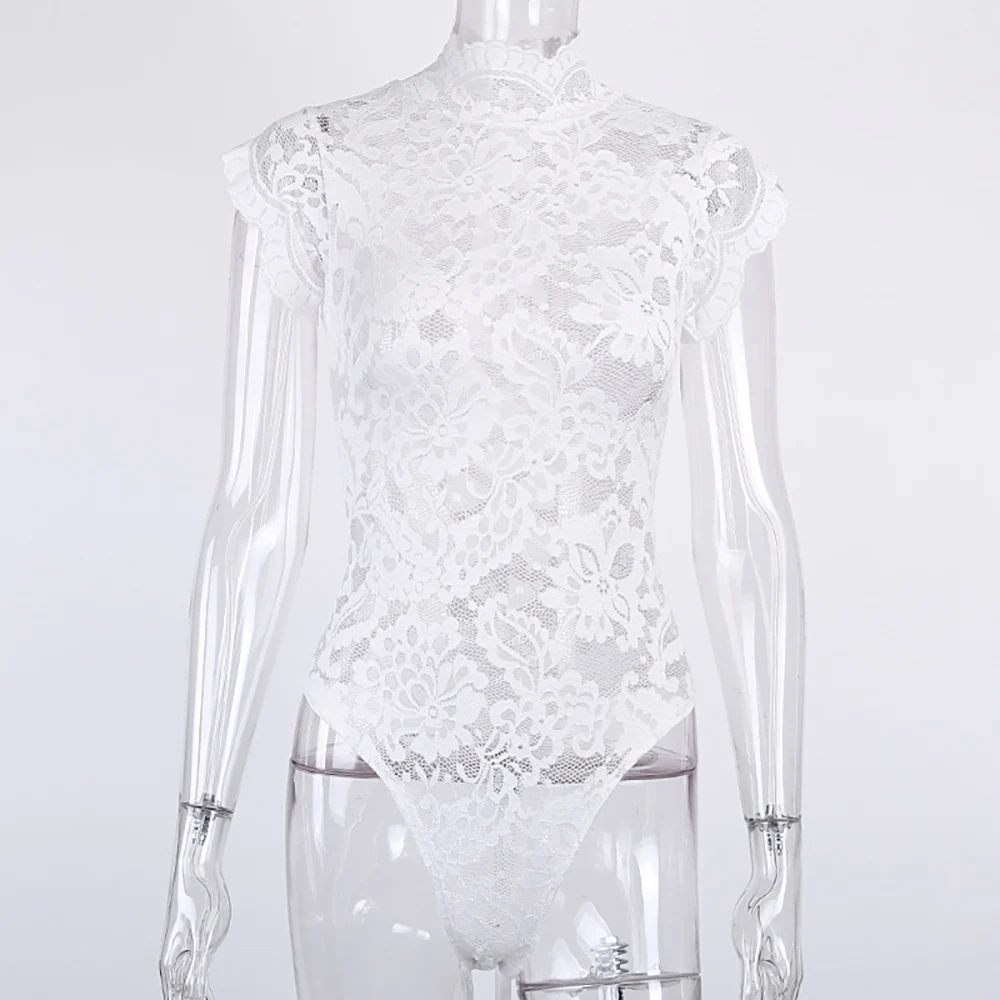 

Sexy Lace Bodysuit for Women 2020 Hollow Out Patchwork Design Turtleneck Lady Backless Cross Solid Slim Party Bandage Bodysuits