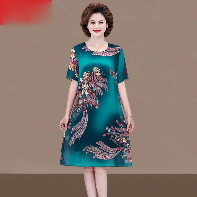 

Женское шифоновое платье среднего возраста, повседневное Свободное платье с коротким рукавом, весна-лето 2021