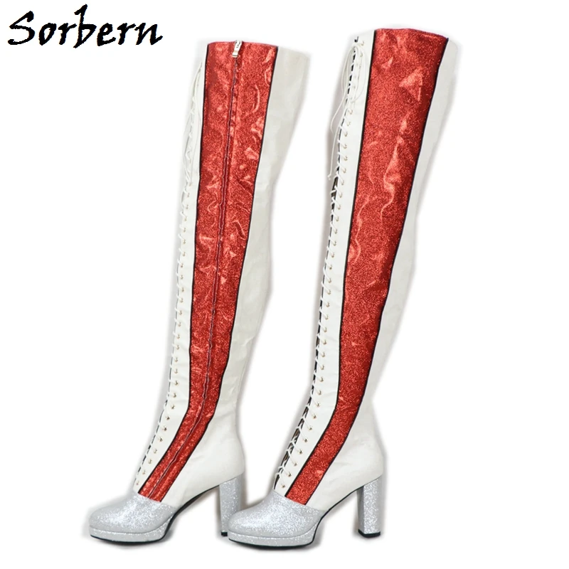 Женские сапоги выше колена с круглым носком на блочном каблуке | Обувь