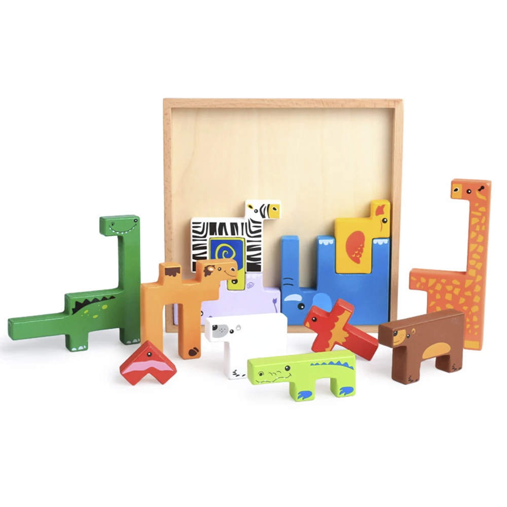 

Creative animal shape building blocks toy children wooden jigsaw educational toy game toy children gift