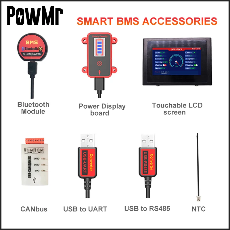 

PowMr Smart BMS Parts Accessories UART USB To RS485 CANbus Touch LCD Display Screen Bluetooth-Compatible Function Customized NTC