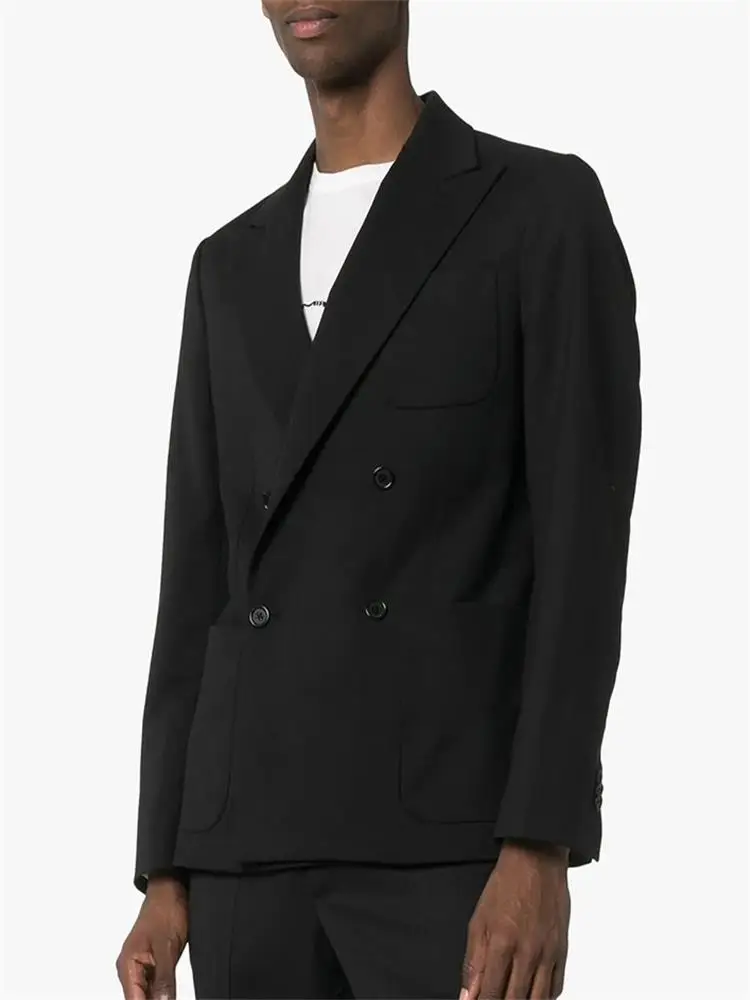 

Men's Business Casual Jacket Spring And Autumn New Lapel Simple Classic Solid Color Double Breasted Pocket Stitching Design