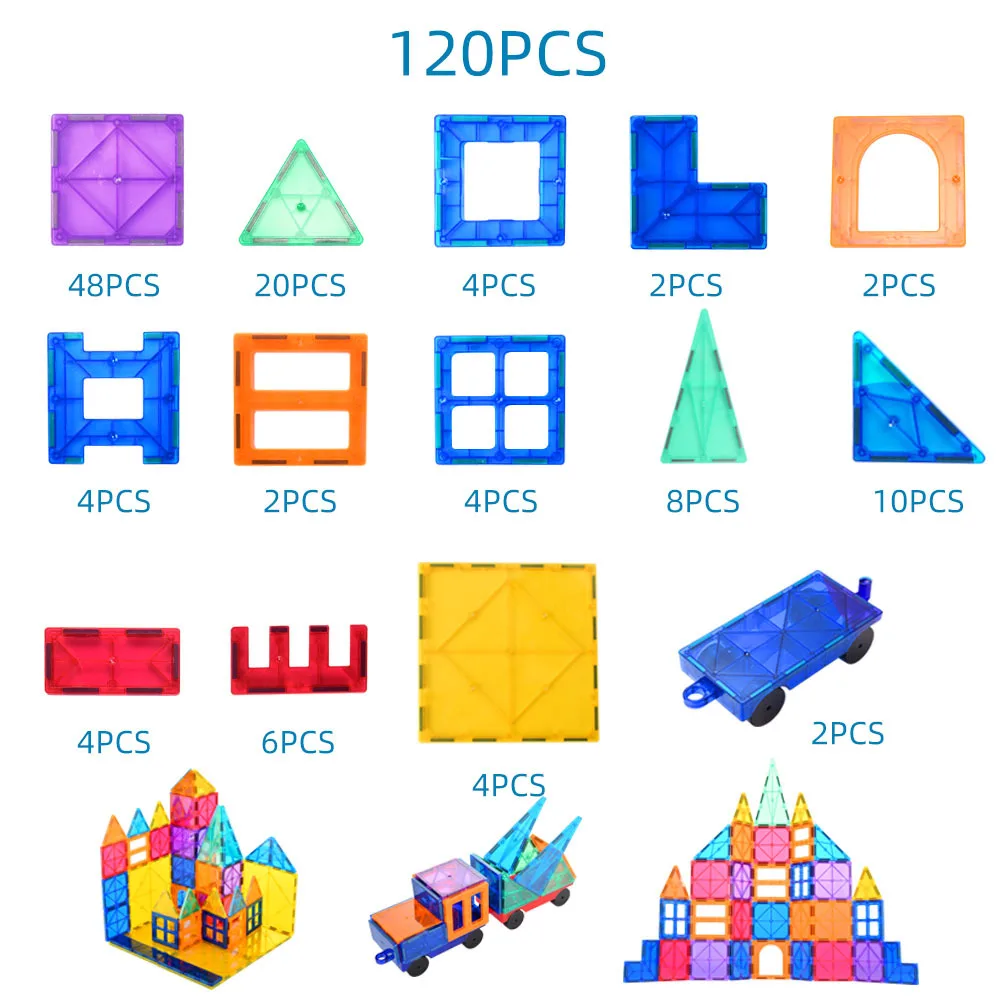 

QWZ 120pcs Big Size Magnetic Constructor Designer Magnet Building Blocks With Magnetic Construction Set Toys For Children Gifts