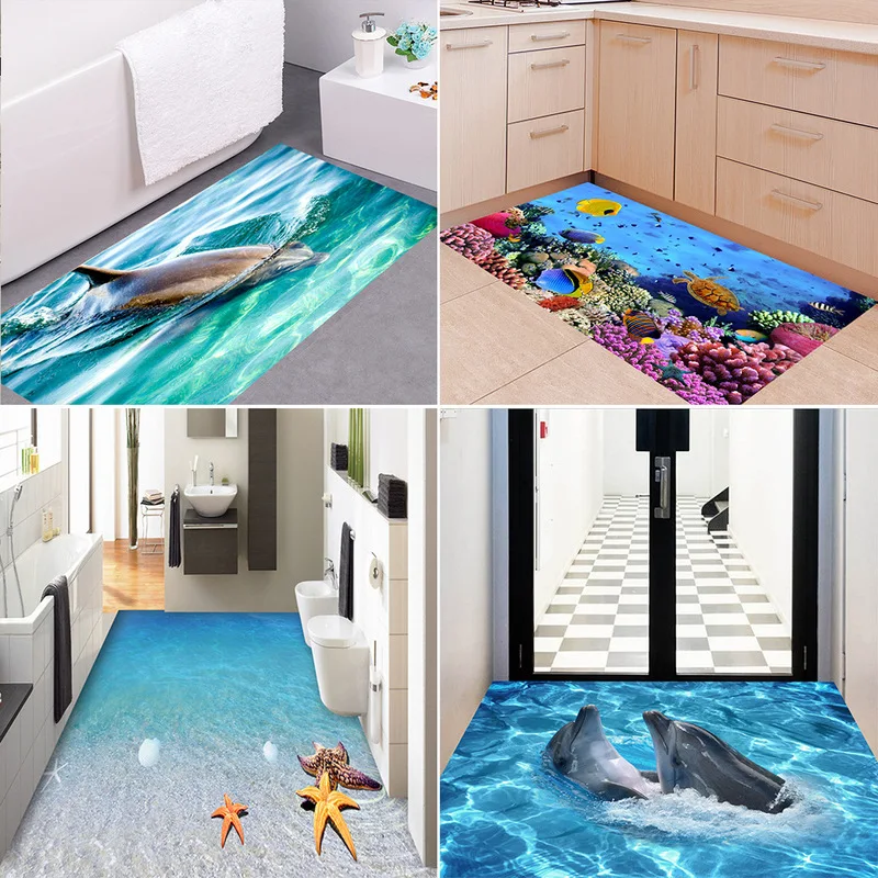 

Pebble Dolphin Floor Stickers Home Decor Waterproof Wall Stickers Self-Adhesive Mural Living Room Bedroom Art Poster Decal