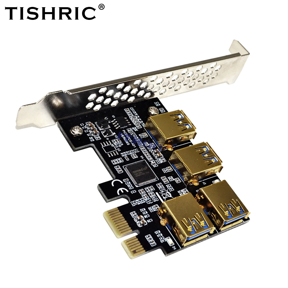 tishric pci 1 to 4 adapter card gold plated pcie riser card adapter usb 3 0 for bitcoin mining miner multiplier hub pci express free global shipping