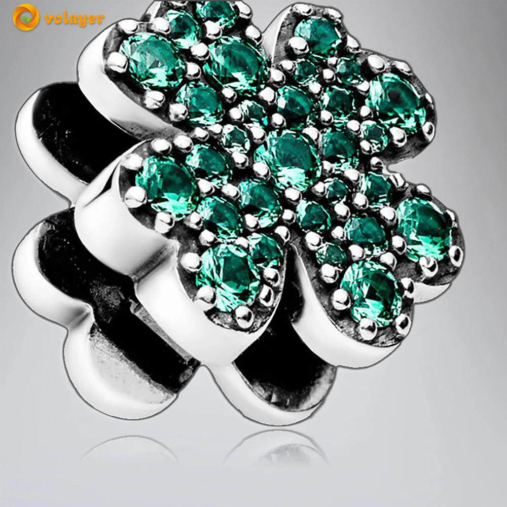 Volayer бусины из стерлингового серебра 925 проложить четырехлистный клевер клипсы