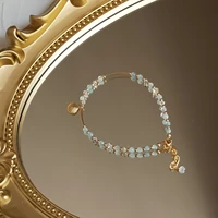 lii ji aquamarine crystal 14k gold filled shell charm bracelet 173cm natural gemstone handmade delicate jewelry for women gift